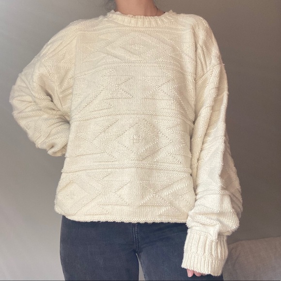 Private Club Sweaters - Vintage Private Club Textured White Knit Sweater